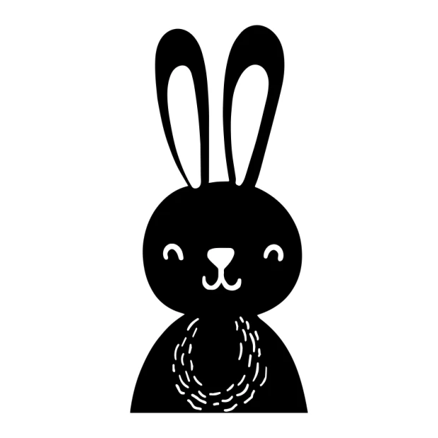 Wall sticker for kids featuring a bunny with big ears, a round belly, and a smiling face.