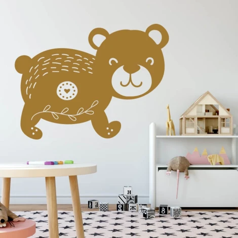 Wall sticker bear 2494 - Decor for a child\'s room. Light-colored walls and minimalist furniture.