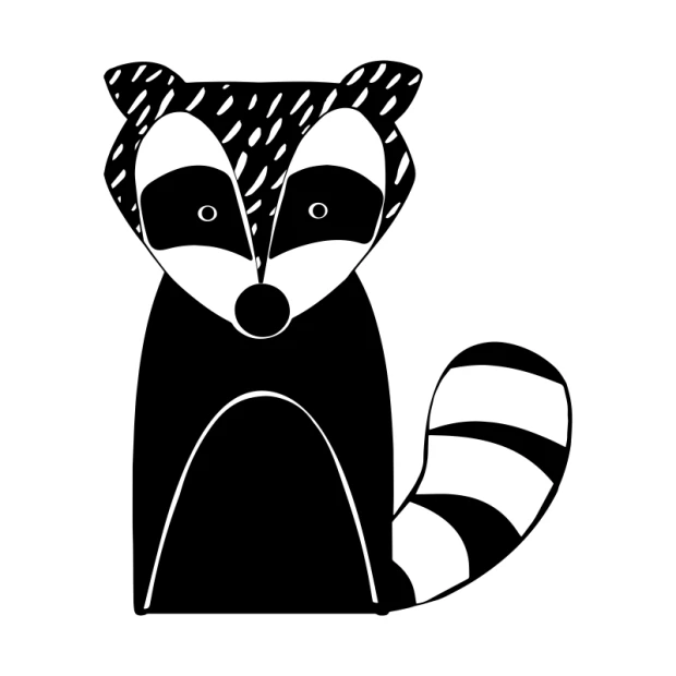 Raccoon wall sticker 2490 - Graphic design featuring a raccoon with large eyes and a striped tail.