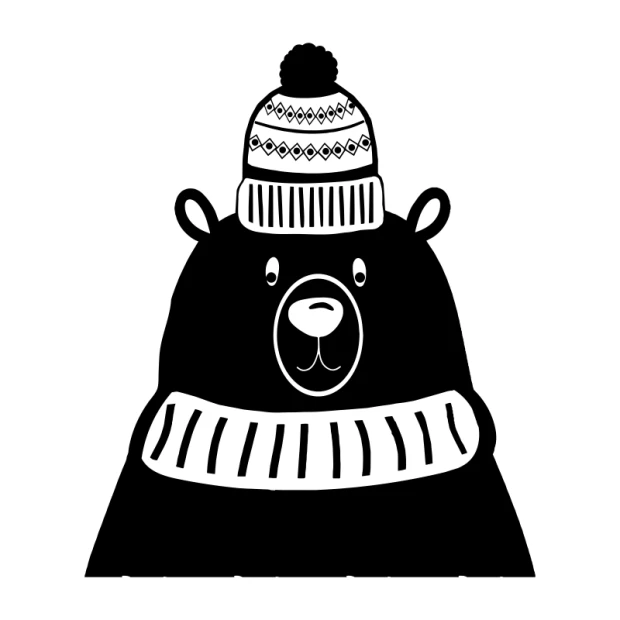 Wall template bear 2489 - Graphic design featuring a smiling bear in a pom-pom hat and scarf.