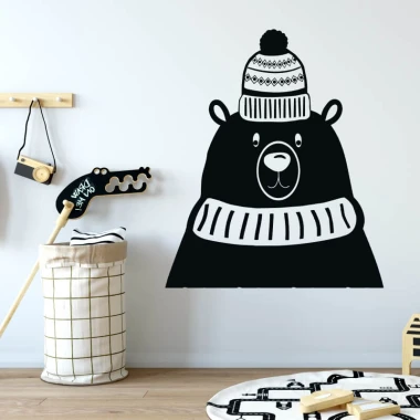 Bear wall template 2489 - Decor for a child\'s room. Light-colored walls, minimalist furniture.