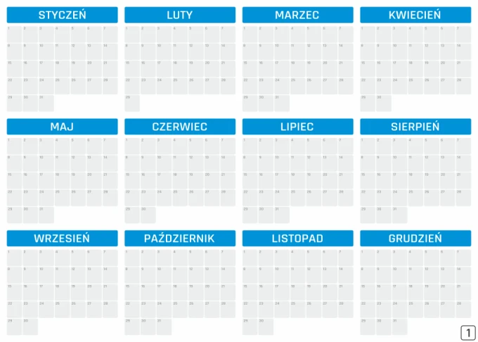 Magnetic dry-erase board, universal annual calendar 459 - Graphic design with a simple grid of month names.