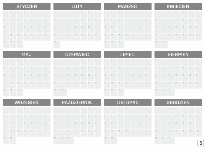 Magnetic dry-erase board annual calendar 459 - Simple grid design with months and days.