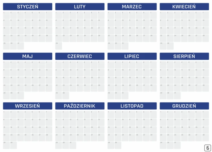 Magnetic whiteboard annual calendar 459 - Graphic design. Simple monthly layout in a grid.