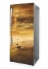 Refrigerator wrap sticker seaside P1104 - Graphic design featuring a sandy beach and waves under a golden sky.