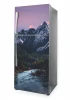Fridge wrap sticker with a mountain river design P1105 - Kitchen decor with green and brown wall shades.