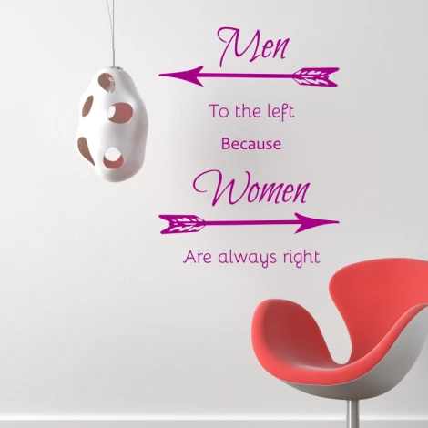 Wall sticker men women 2497 - Modern interior design with a light-colored wall, red chair, and lamp.