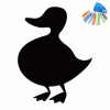 Chalk sticker for kids, duck design in black, alongside colorful chalks.