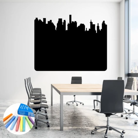 Chalk sticker city 379 - Office decor with light walls and minimalist black furniture.