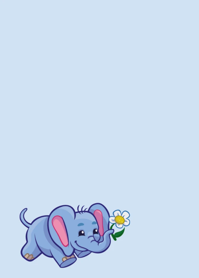 Dry-erase board for kids featuring a blue elephant holding a flower on a light background.