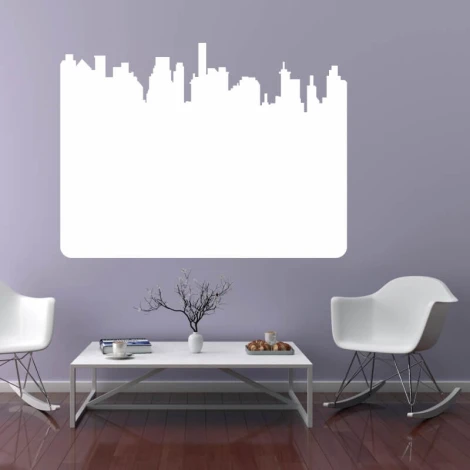 Dry-erase board city 379 - Living room setup with purple walls, wooden floor, and modern furniture.