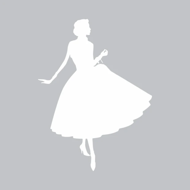 Dry-erase board figure 369 - Graphic design. Woman in a wide-bottomed dress with an arm raised.