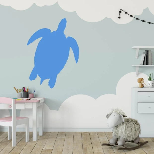 Turtle dry-erase board 365 - Decor in a child\'s room. Walls in shades of blue and gray.