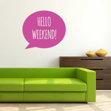 Wall sticker Hello weekend! 2515 - Living room decor. Green sofa against a light wall.