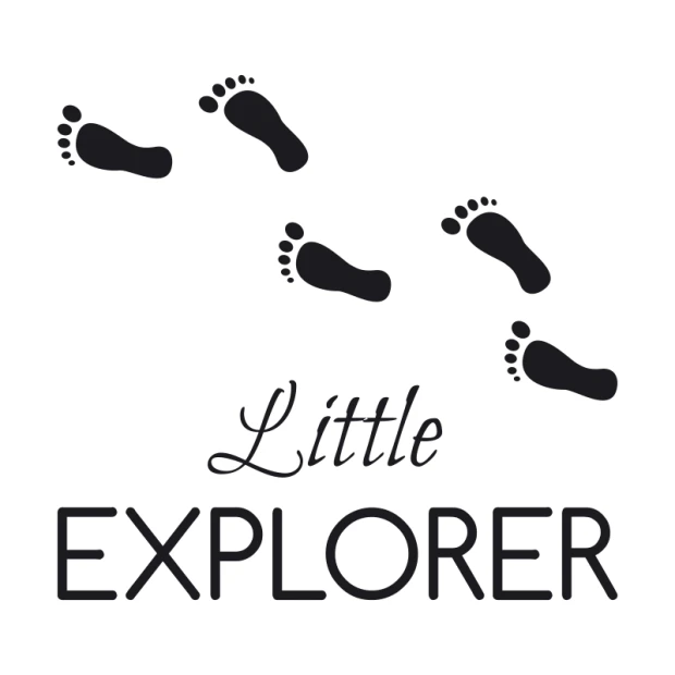 Wall sticker Little Explorer 2506 - Graphic design with children\'s footprints leading to the text Little Explorer.