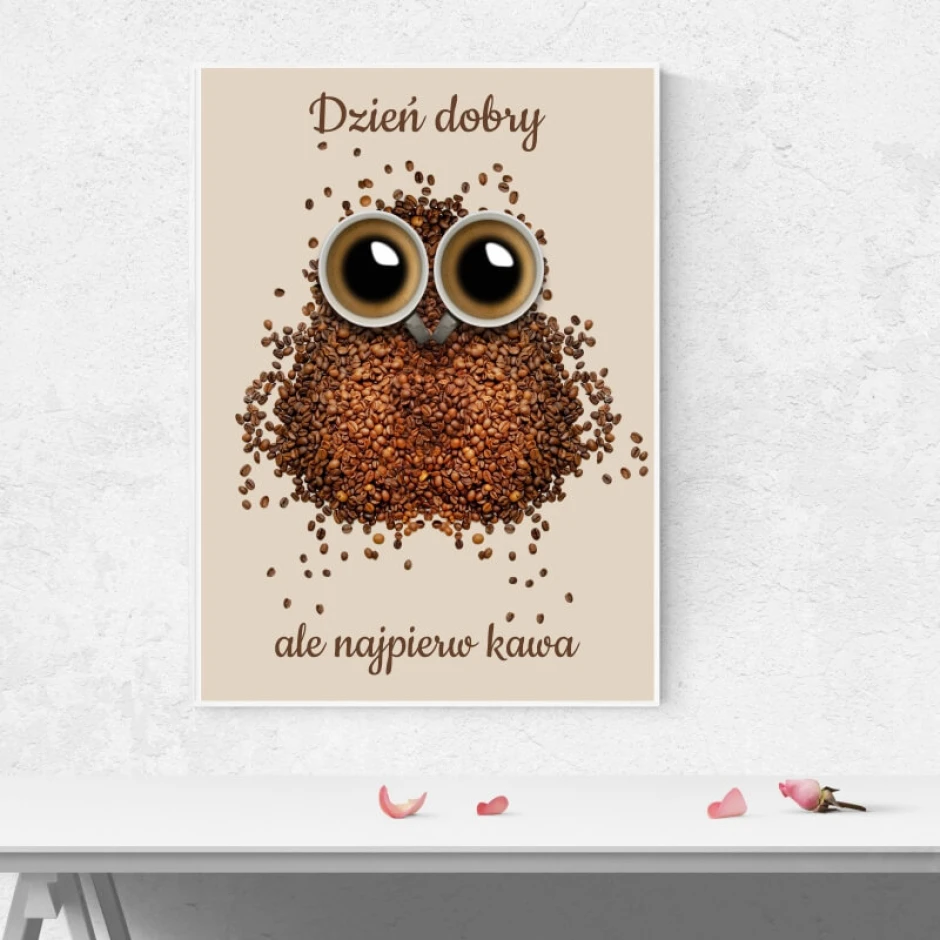 Good morning, but first coffee poster 227 - Graphic design featuring coffee in cups and coffee beans.