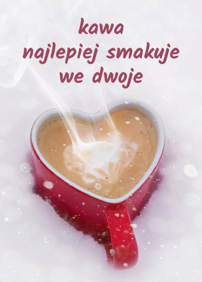Coffee tastes best in pairs poster 230 - Graphic design. Heart with a coffee cup on a white background, couple of steam.