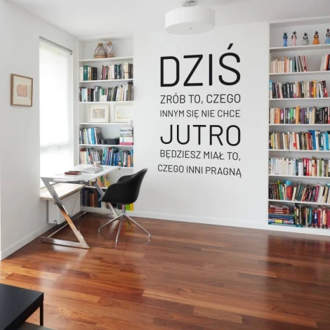 Today - Tomorrow painting template 2512 - Office arrangement. Light-colored walls, wooden floor, bookshelf.