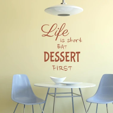 Life is short 2502 painting template - Kitchen setup with light-colored walls, table, plates, and chairs.