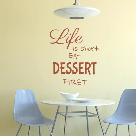 Life is short 2502 painting template - Kitchen setup with light-colored walls, table, plates, and chairs.