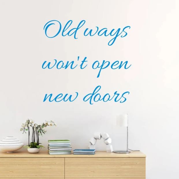 Painting template "Old ways won\'t open new doors 2504" - Living room setup with light walls, minimalist furniture, and plants.