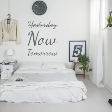 Painting template Yesterday now tomorrow 2516 - Bedroom decor with light walls and minimalist furniture.