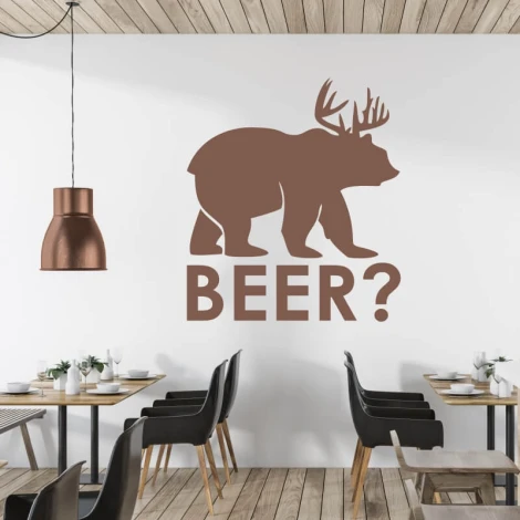 Wall template beer? 2503 - Cafe decor. Light-colored walls with wooden elements.