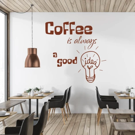 Wall template "Coffee is always a good idea 2514" - Kitchen decor with light-colored walls and wooden elements.