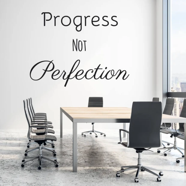 Wall template Progress not perfection 2513 - Office decor. Light walls and minimalist furniture.
