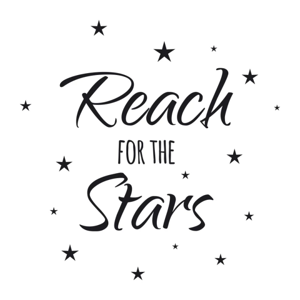 Wall template Reach for the Stars 2505 - Graphic design with letters of various sizes surrounded by stars.