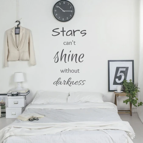 Wall template Stars can\'t shine without darkness 2501 - Bedroom decor. Light-colored walls, minimalist style.