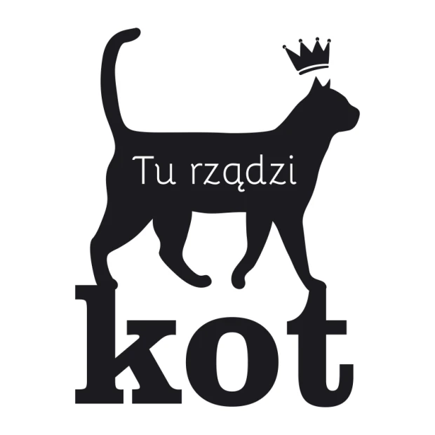 Wall template "Here rules the cat 2511" - Graphic design featuring a standing cat with an raised tail and a crown above.