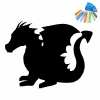 Chalk sticker for kids featuring a black dragon with clear outlines and colorful chalks beside it.