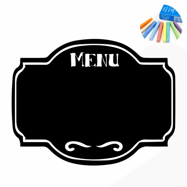 Chalkboard menu sticker 383 - Simple design with a black frame, "MENU" at the top, and decorative bottom element.