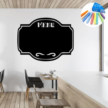 Chalkboard menu sticker 383 - Cafe decor with light walls, wooden furniture, and a minimalist style.