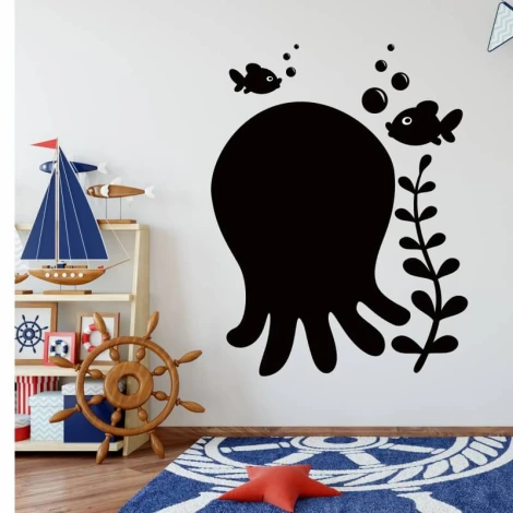 Chalkboard octopus sticker 381 - Ideal for a child\'s room with light walls, wooden furniture, and a marine theme.