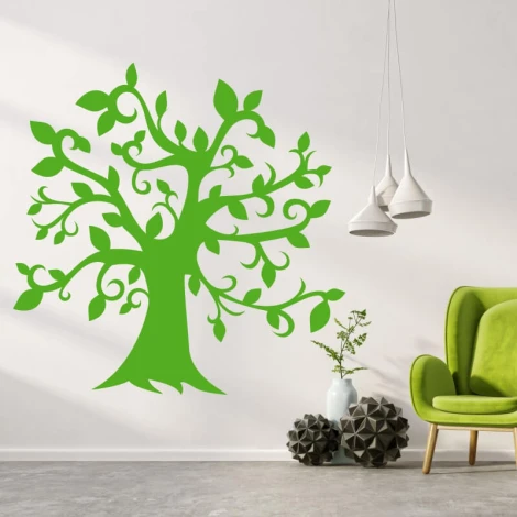 Tree wall sticker 2518 - Living room decor with light-colored walls and modern minimalist furniture.