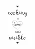 Cooking is love made visible poster 252 - Graphic design with text in various font styles and hearts at the top and bottom.