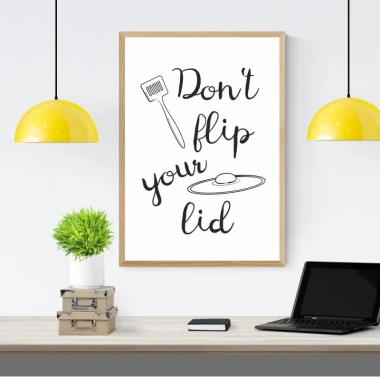 Poster Don\'t Flip Your Lid 238 - Graphic design featuring black text and an illustration of a fork and plate.