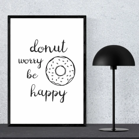Donut Worry Be Happy poster 251 - Graphic design featuring a donut illustration on a white background.