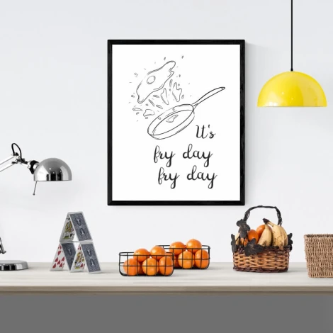 Its Fry Day 253 poster - Kitchen decor with light-colored walls, modern furniture, and lamps.