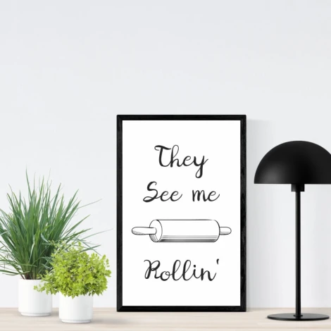 Poster They See Me Rollin 233 - Graphic design featuring a rolling pin and handwritten style text.