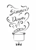 Simmer Down 234 poster - Graphic design featuring a pot with a lid and rising steam.