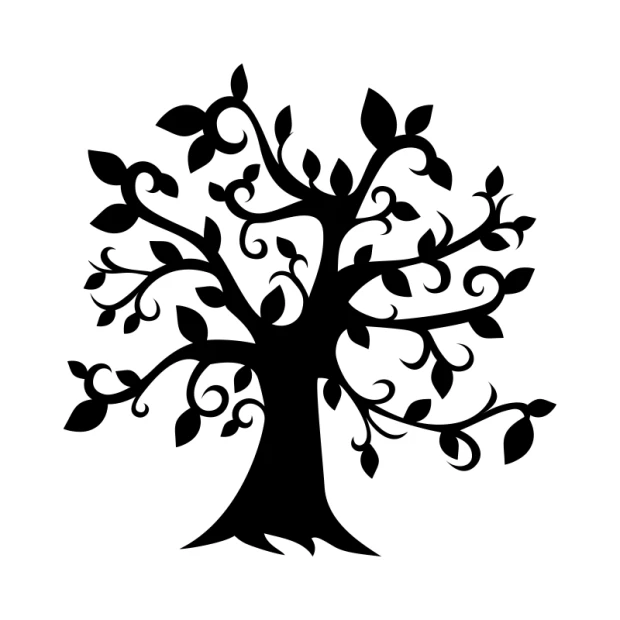Tree painting stencil 2518 - Graphic design featuring a tree with a branched crown and leaves.
