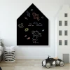 Chalkboard for kids in a house shape, styled in a bright children\'s room with wooden flooring.