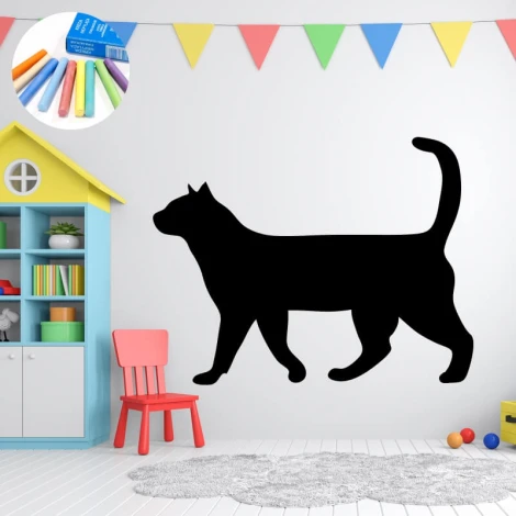 Chalk sticker for kids featuring a cat, designed for a bright, pastel-themed children\'s room.