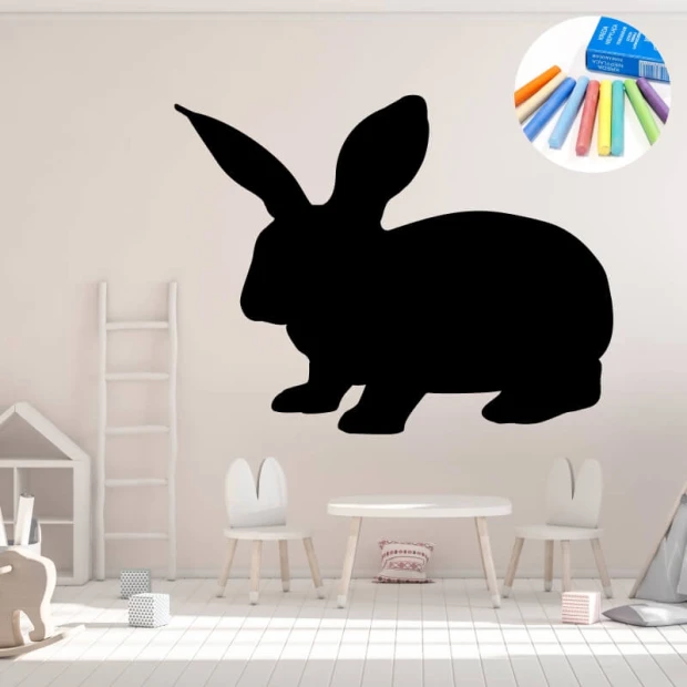 Chalk sticker for kids featuring a rabbit, perfect for bright children\'s rooms with wooden furniture.