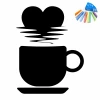 Chalkboard sticker mug 392 - Graphic design featuring a black mug with a heart floating above it.
