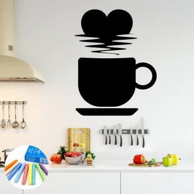 Chalkboard sticker mug 392 - Kitchen arrangement with light-colored walls, modern furniture, and accessories.