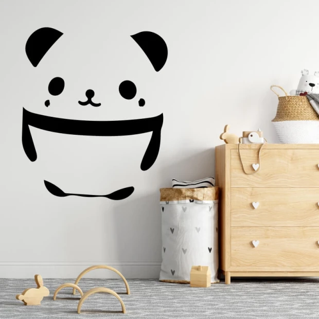 Panda wall sticker for kids 2520 - Decorates a child\'s room with light-colored walls and wooden furniture.